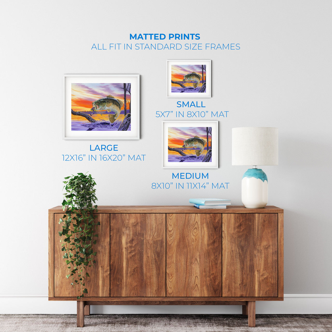 Bass Splash – Fishing Matted Art Print