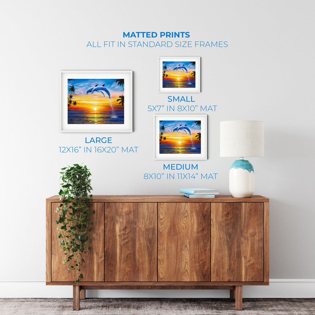 Sunset Dolphins – Coastal Matted Art Print