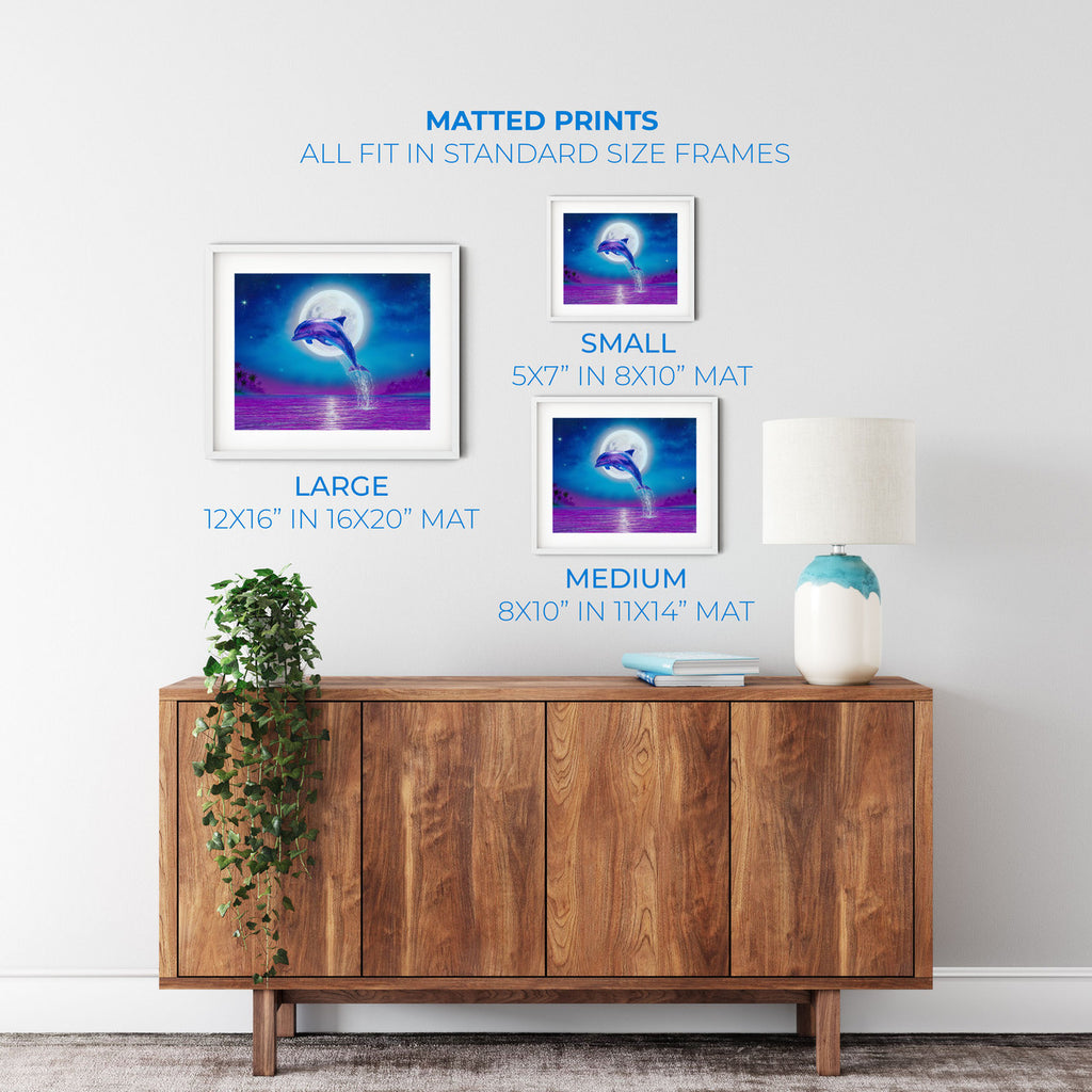 Moonlit Dolphin – Coastal Matted Art Print