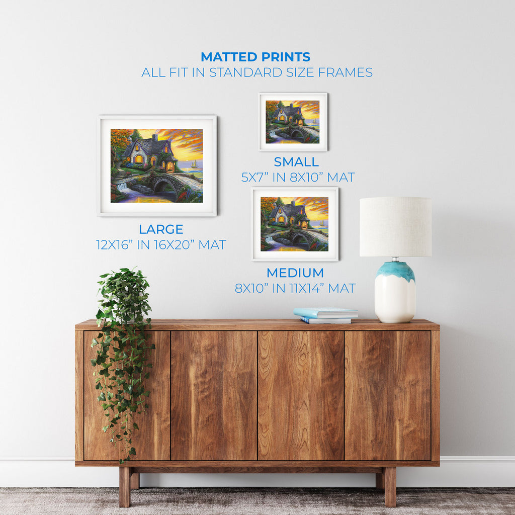 Seaside Sunset Cottage – Coastal Matted Art Print