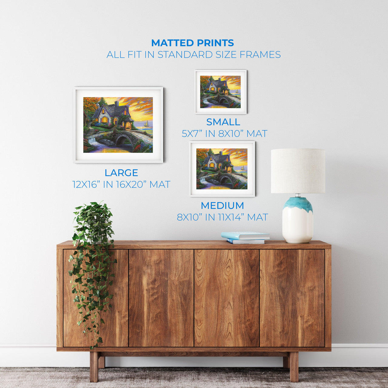 Seaside Sunset Cottage – Coastal Matted Art Print