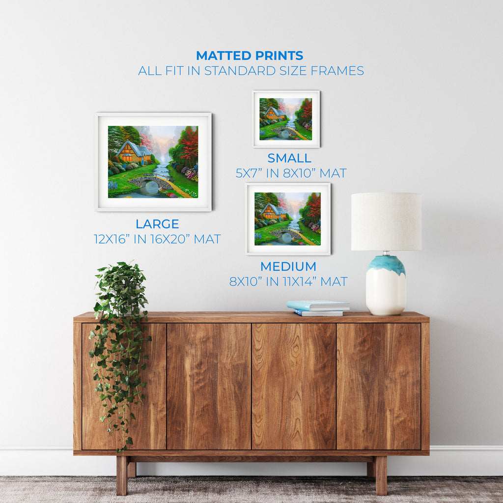 Springtime Cottage – Landscape Matted Art Print