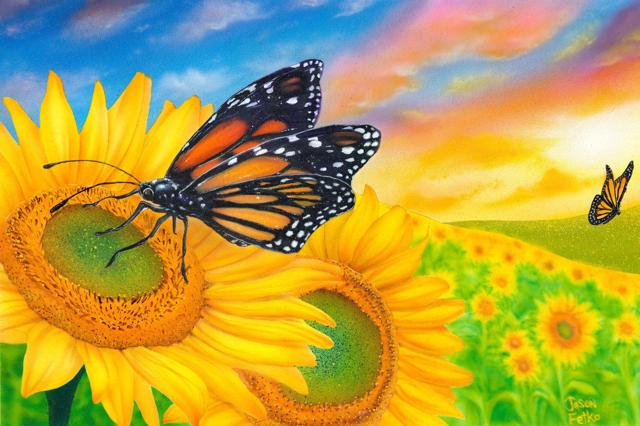 Sunflower Dreams – Butterfly Matted Art Print