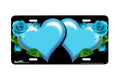 "Light Blue Rose Hearts on Black" - Decorative License Plate