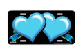 "Light Blue Ribbon Hearts on Black" - Decorative License Plate