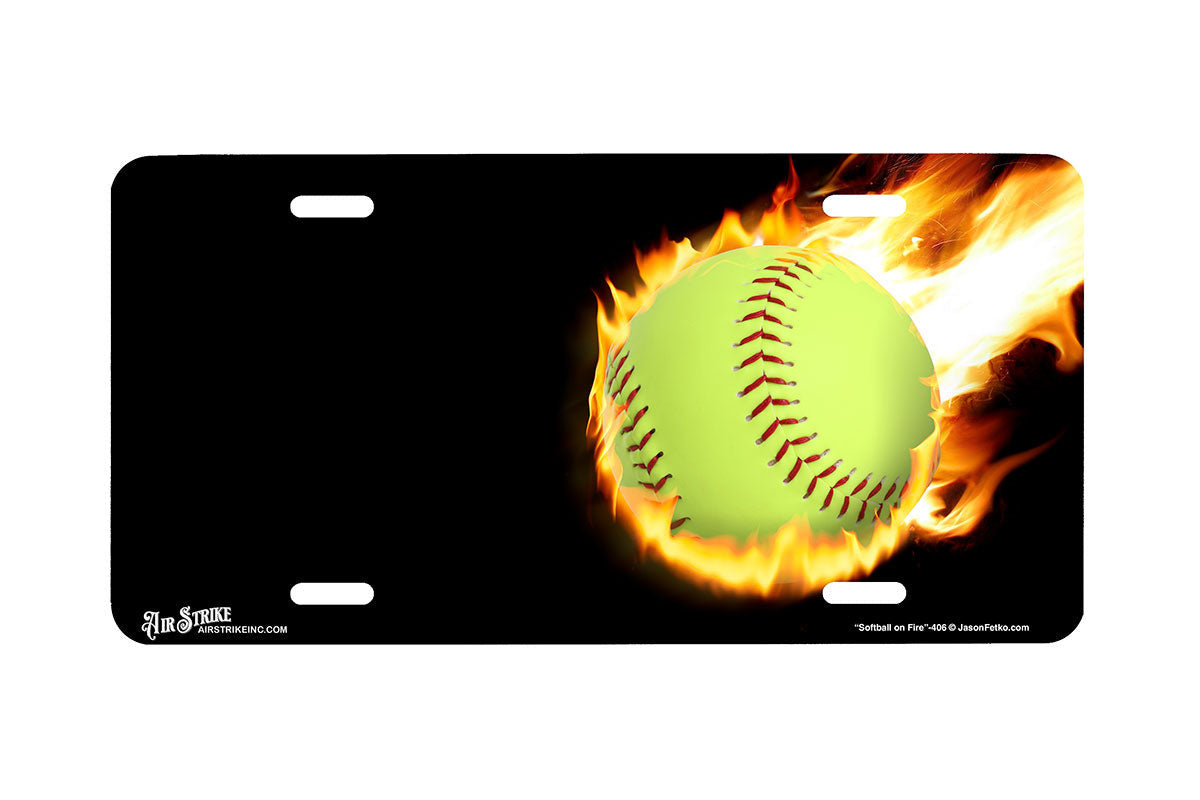 "Softball on Fire" - Decorative License Plate