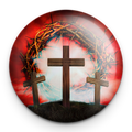 "Three Cross Crown of Thorns" - 1" Round Pinback Button