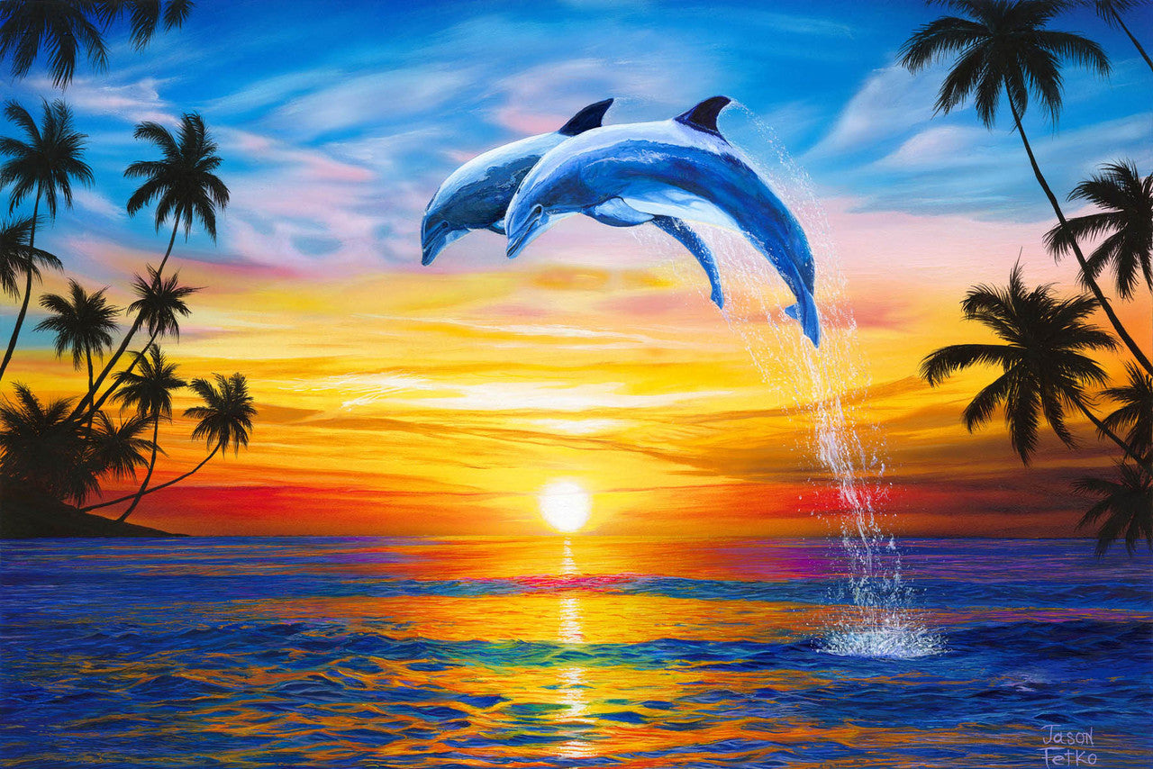 Sunset Dolphins – Coastal Matted Art Print