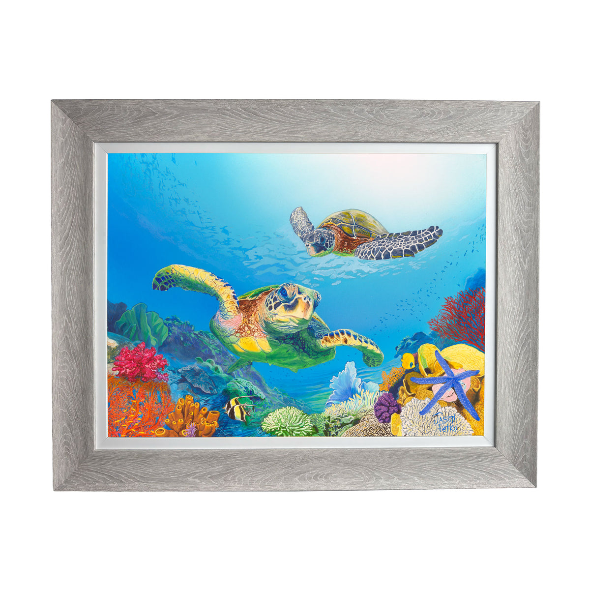 Sea Turtle Treasures – Large Framed Coastal Wall Art