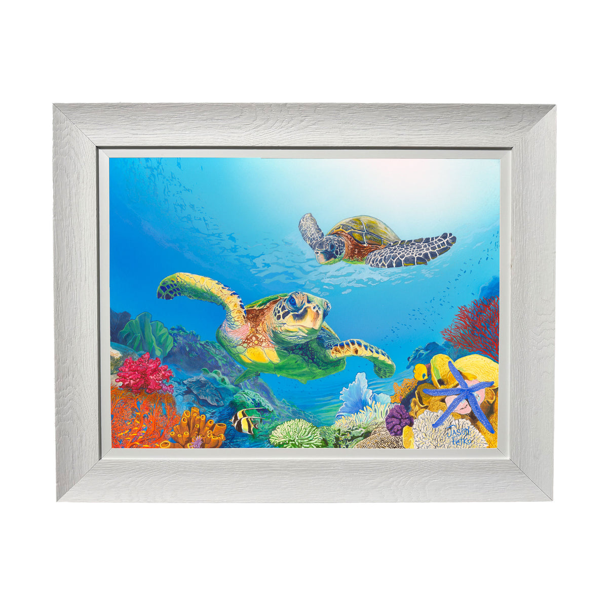 Sea Turtle Treasures – Large Framed Coastal Wall Art