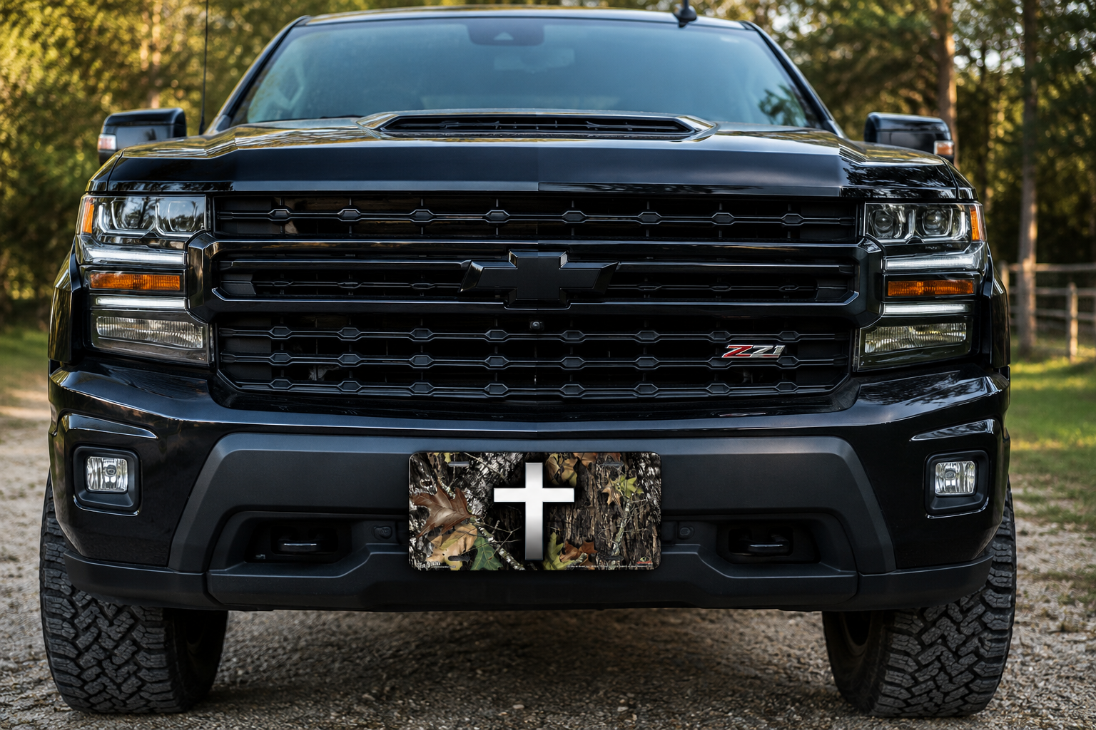 "Cross on Break Up Camo" - Decorative License Plate
