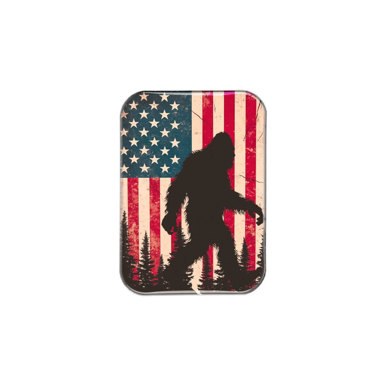 American Flag Bigfoot Magnet – Patriotic USA Sasquatch – 2.5" x 3.5"