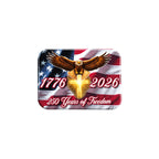 250 Years of Freedom patriotic magnet featuring bald eagle, cross, American flag and 1776-2026 commemorative design