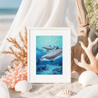 Dolphin and Baby – Matted Art Print