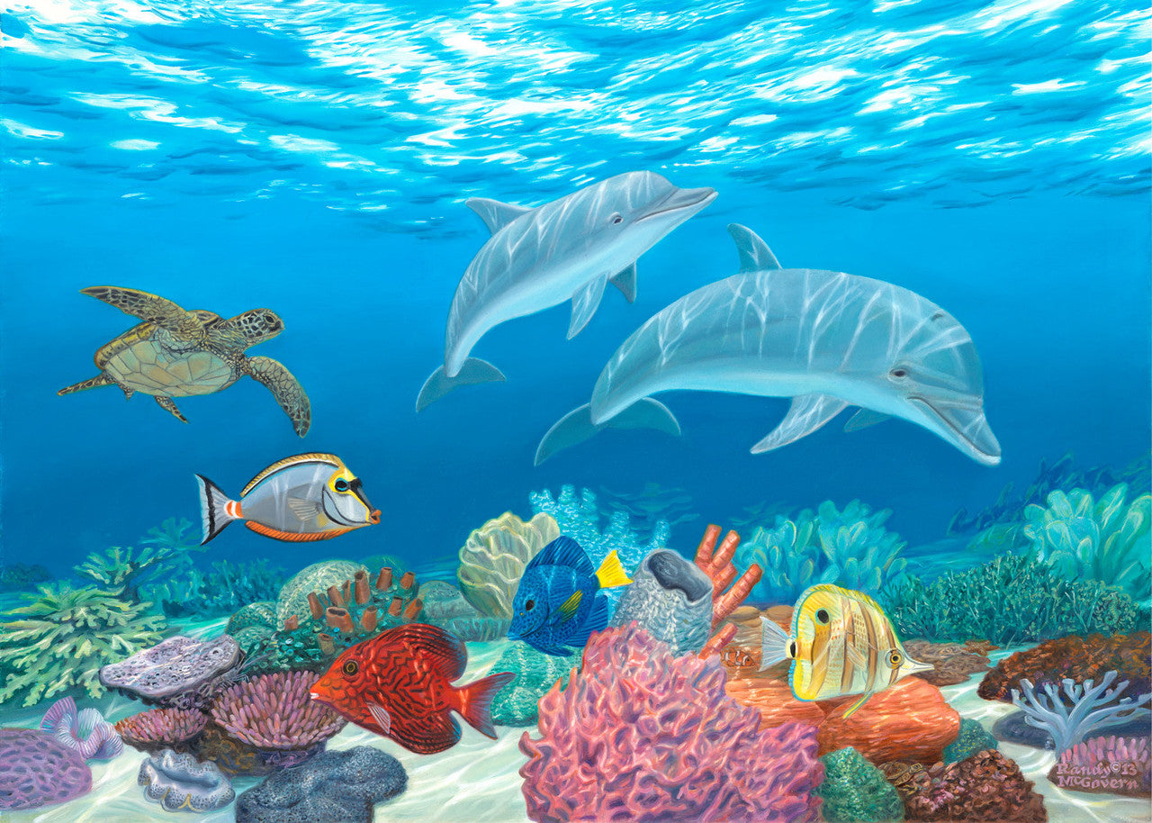 Fins and Friends – Coastal Dolphin Matted Art Print