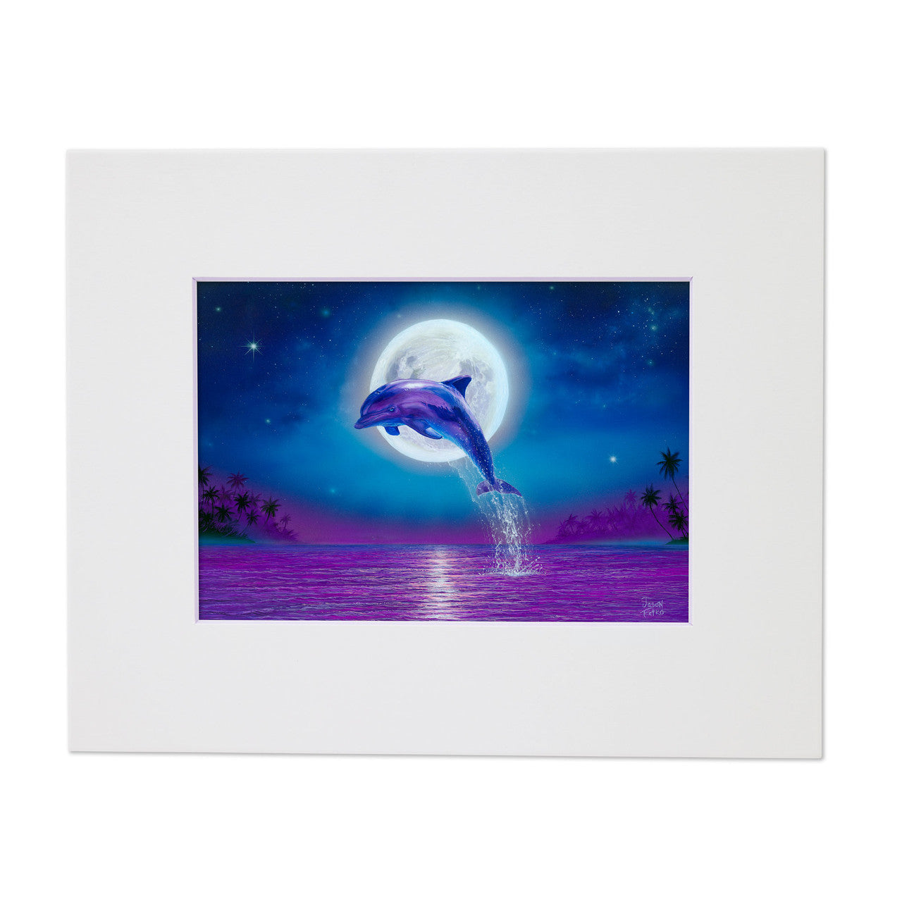 Moonlit Dolphin – Coastal Matted Art Print