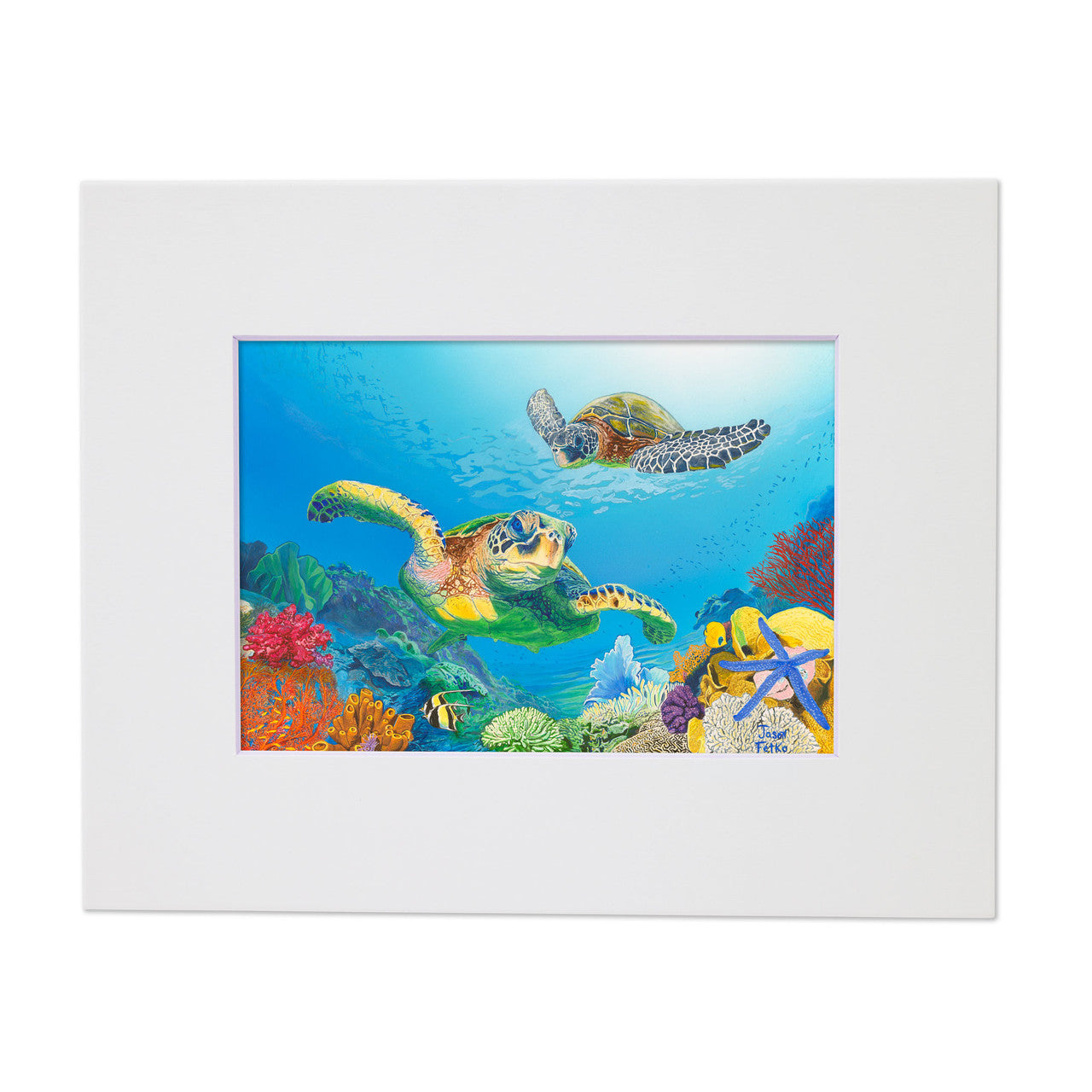 Sea Turtle Treasures – Coastal Matted Art Print
