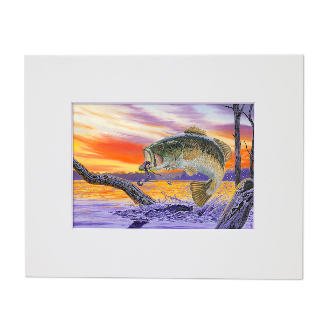 Bass Splash – Fishing Matted Art Print