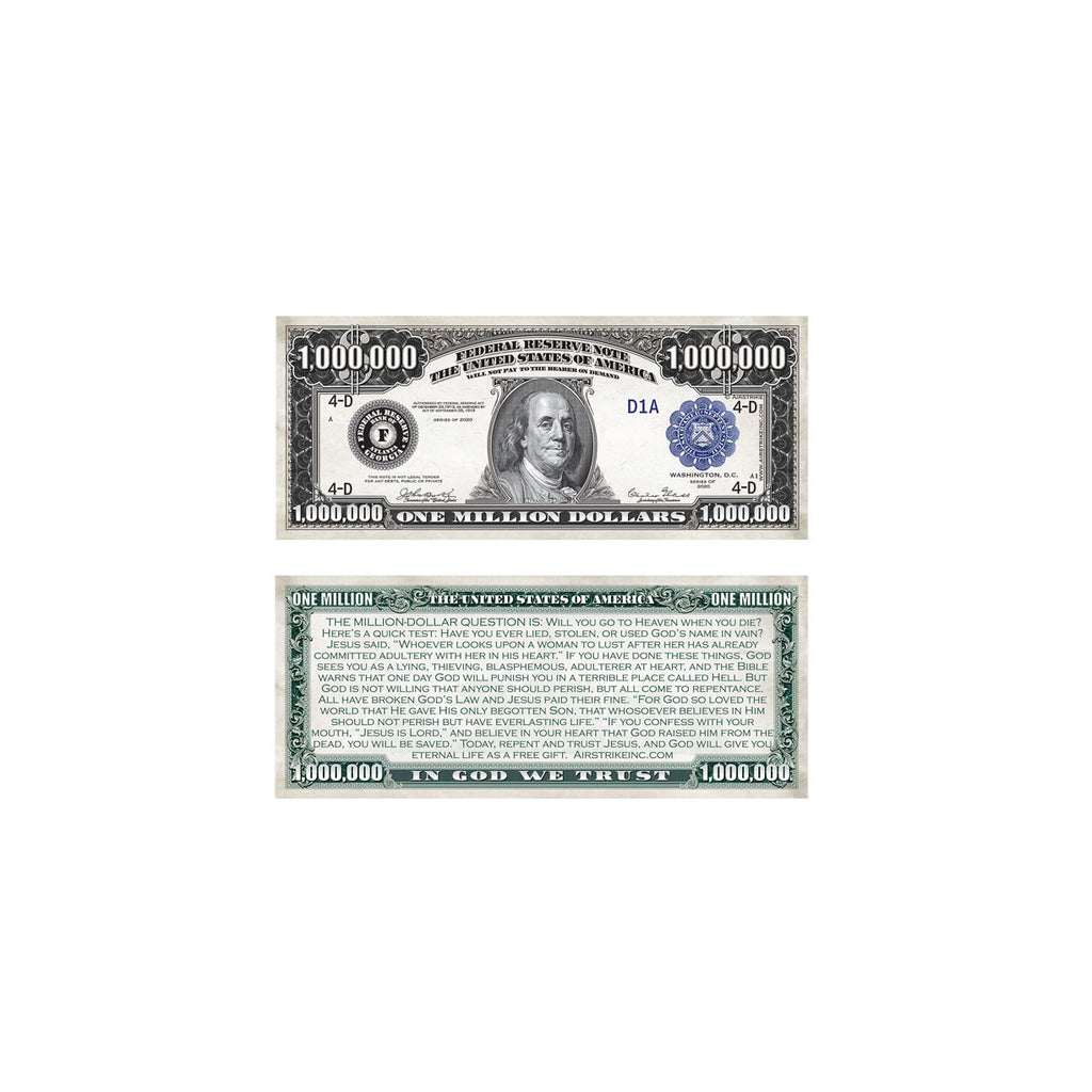 million dollar bill gospel tract front and back christian evangelism tool
