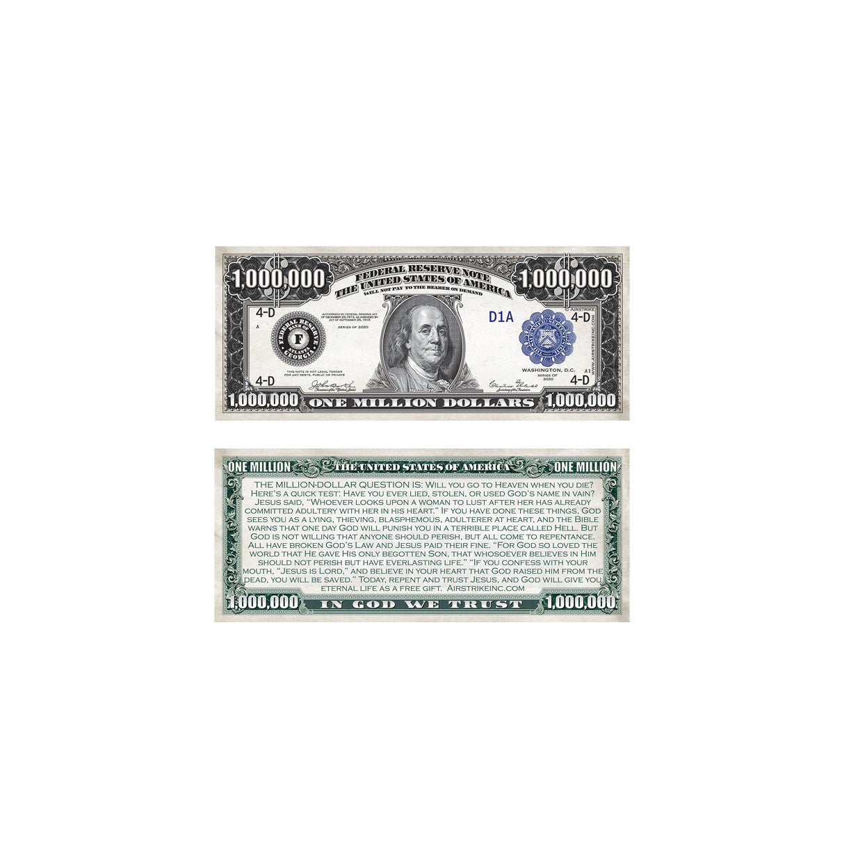 million dollar bill gospel tract front and back christian evangelism tool