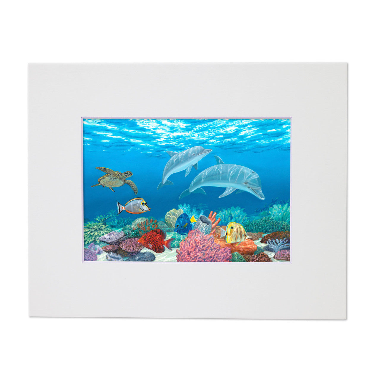 Fins and Friends – Coastal Dolphin Matted Art Print