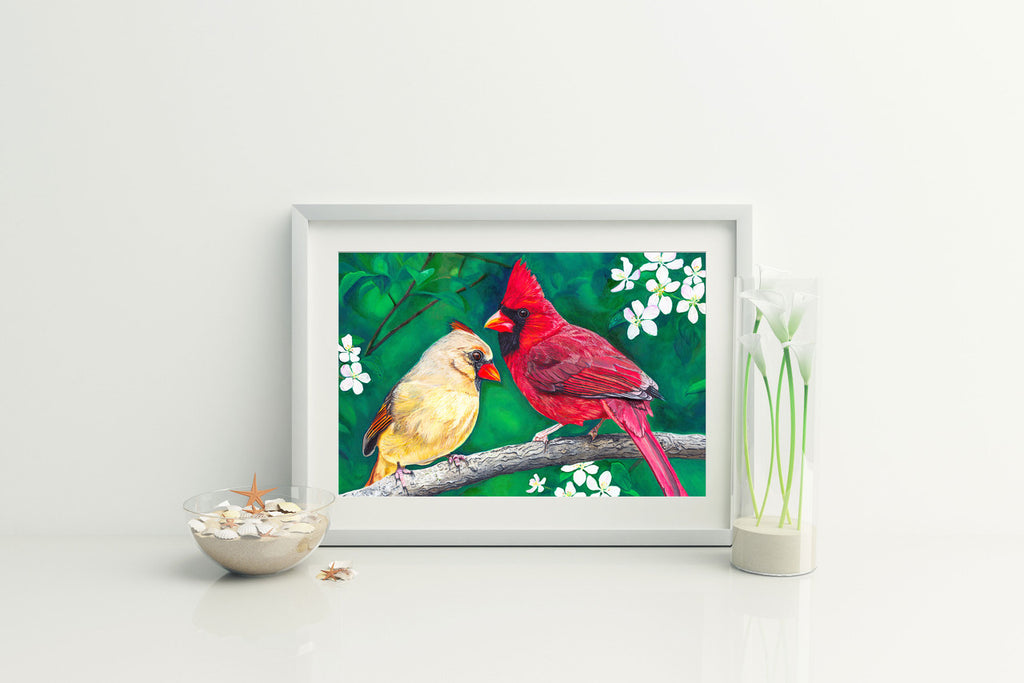 Apple Blossom Romance – Cardinal Matted Art Print