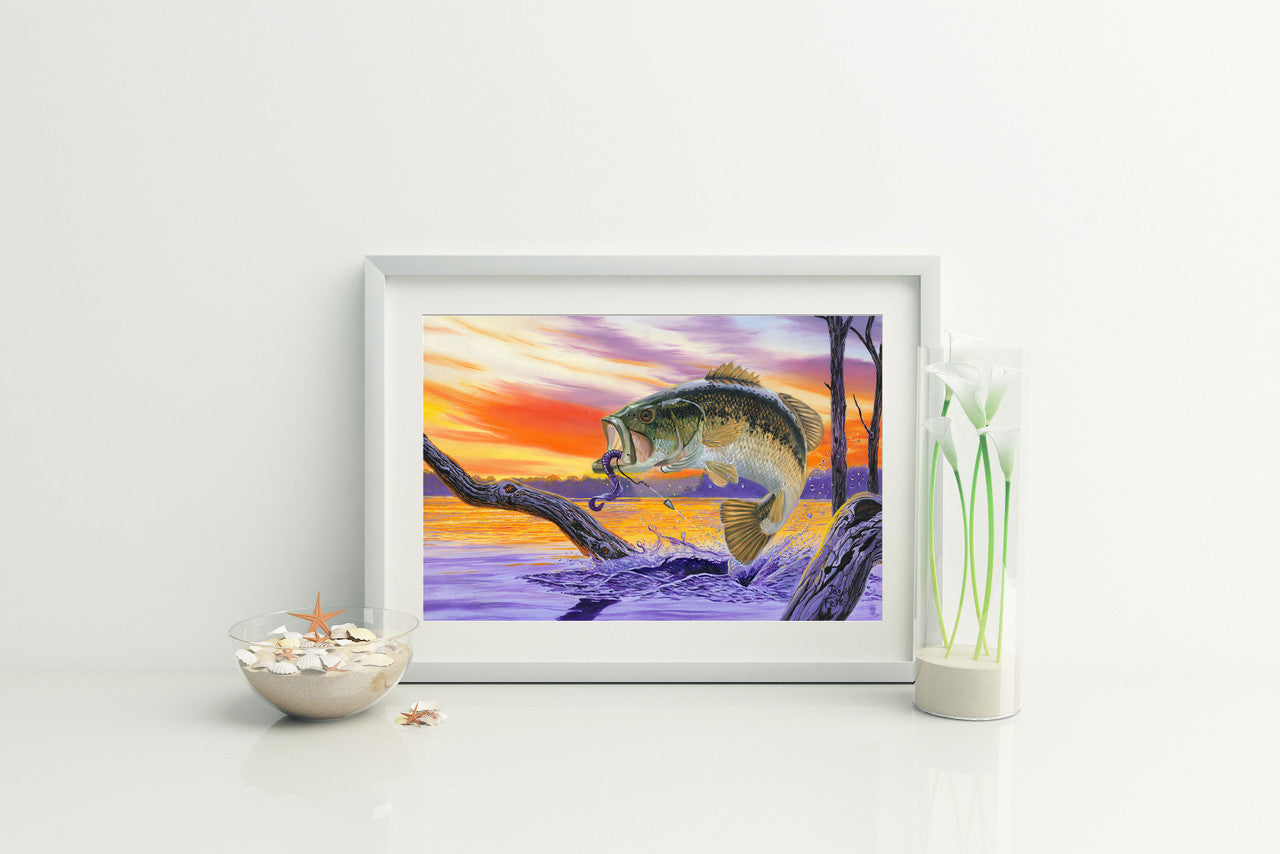 Bass Splash – Fishing Matted Art Print
