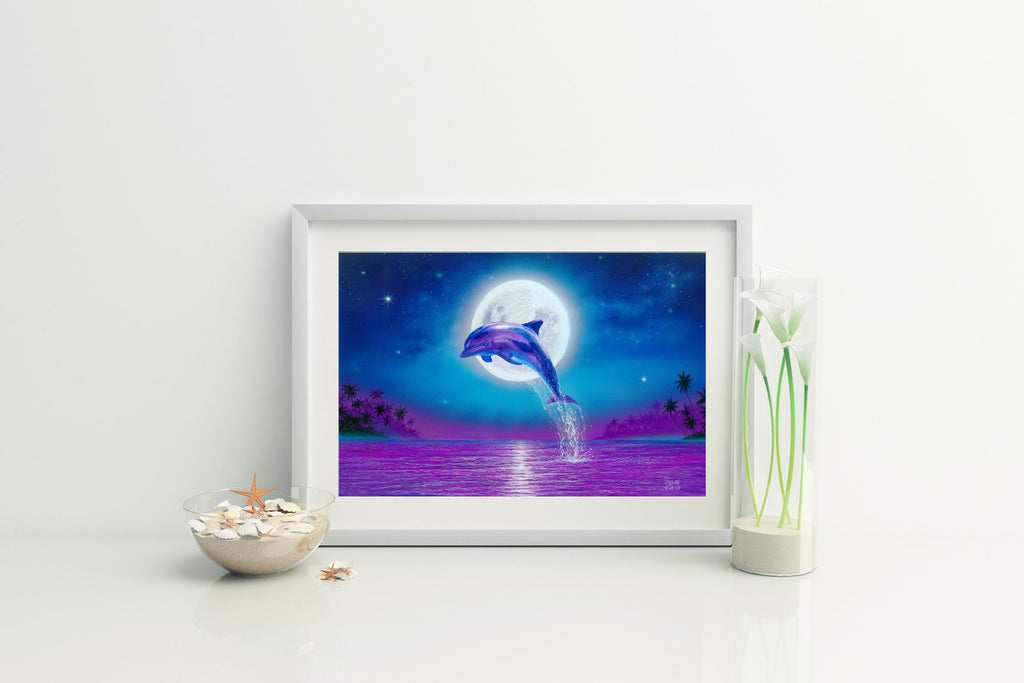 Moonlit Dolphin – Coastal Matted Art Print