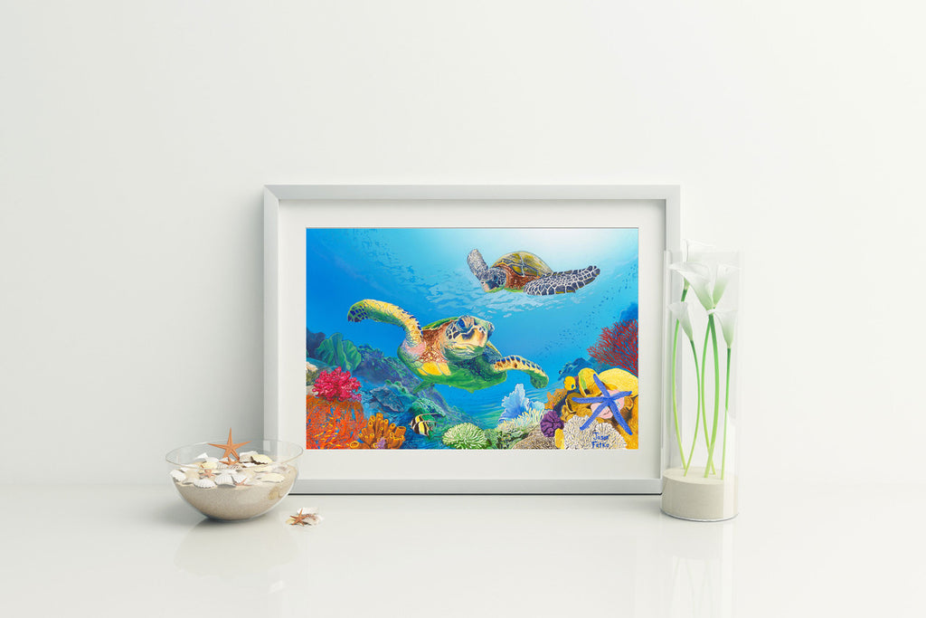 Sea Turtle Treasures – Coastal Matted Art Print