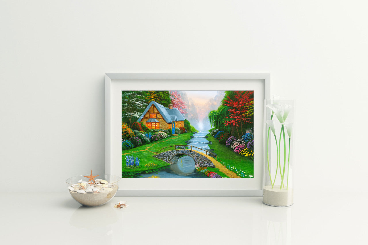 Springtime Cottage – Landscape Matted Art Print