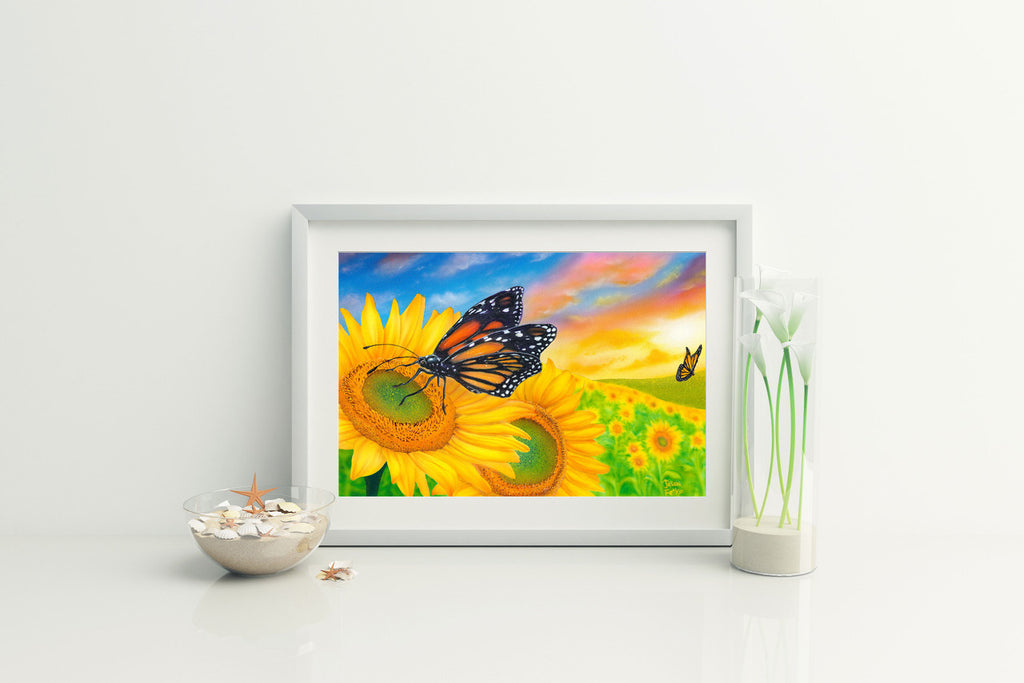 Sunflower Dreams – Butterfly Matted Art Print