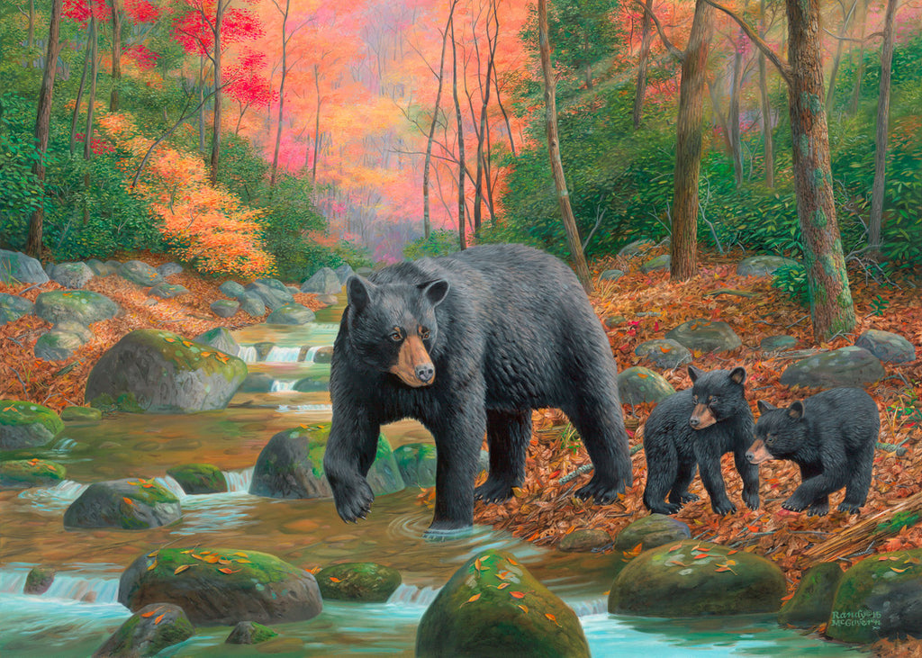 The Water's Fine – Black Bears Matted Art Print