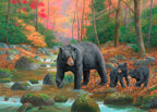 The Water's Fine – Black Bears Matted Art Print